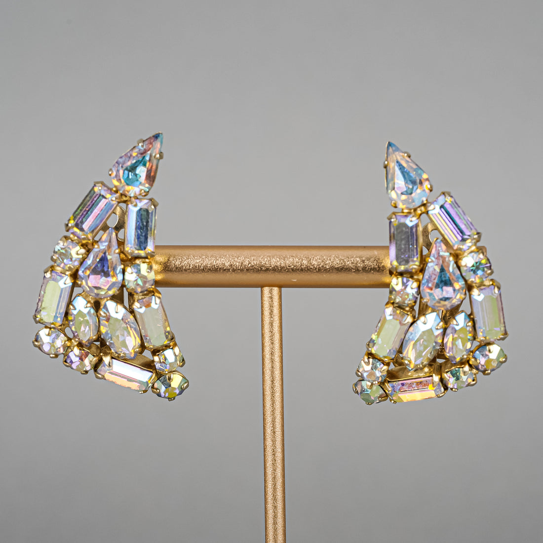 SHERMAN Clips Gold-Tone Aurora Borealis Earrings