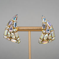 SHERMAN Clips Gold-Tone Aurora Borealis Earrings