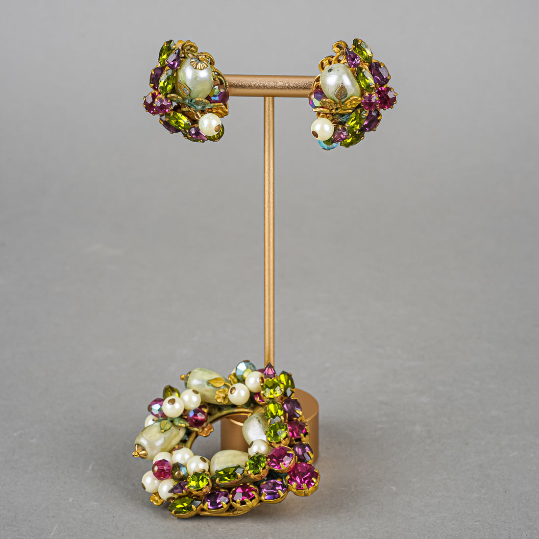 ORIGINAL BY ROBERT Pink/Green Rhinestones Faux Pearl Set