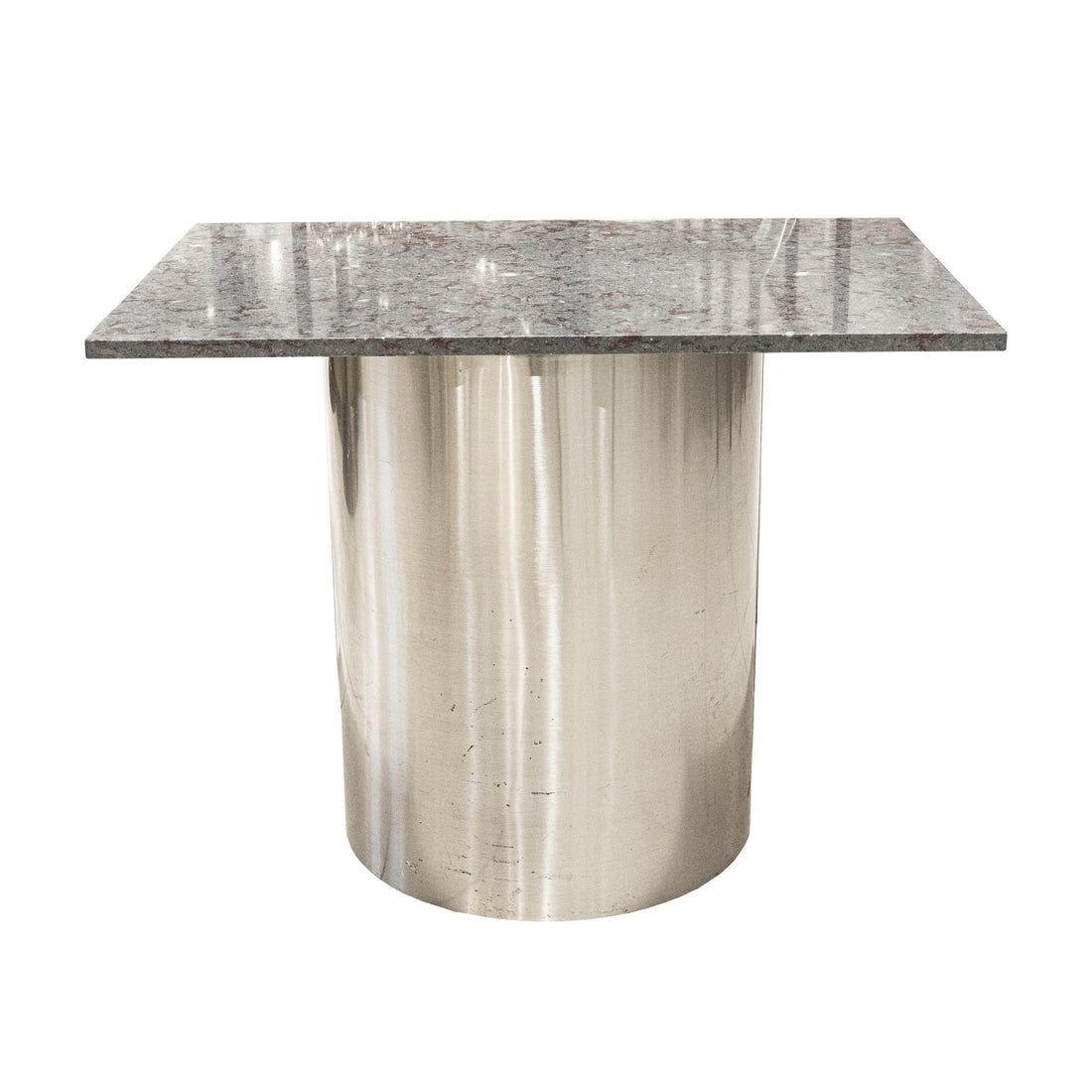 Brushed Nickel Cylinder Table With Stone Top