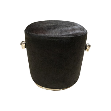 Black Pony Fur Pouf With Skull Handles