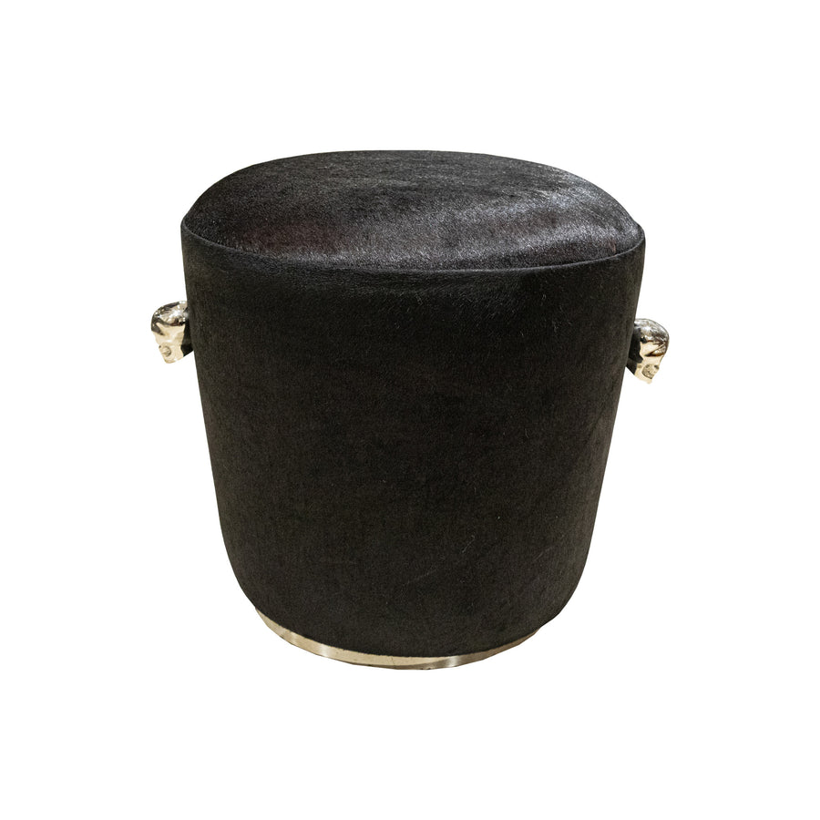 Black Pony Fur Pouf With Skull Handles