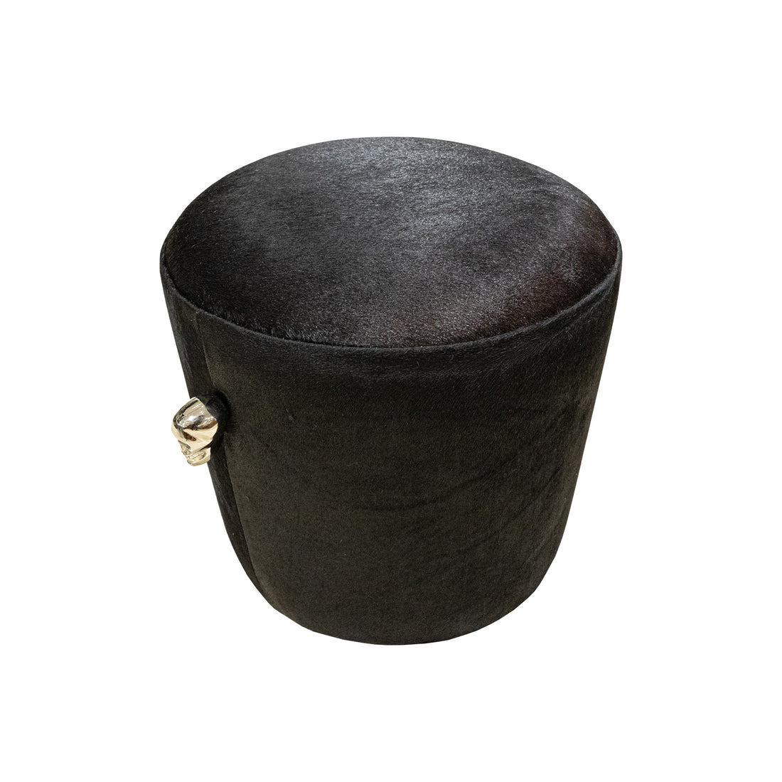 Black Pony Fur Pouf With Skull Handles