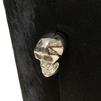 Black Pony Fur Pouf With Skull Handles