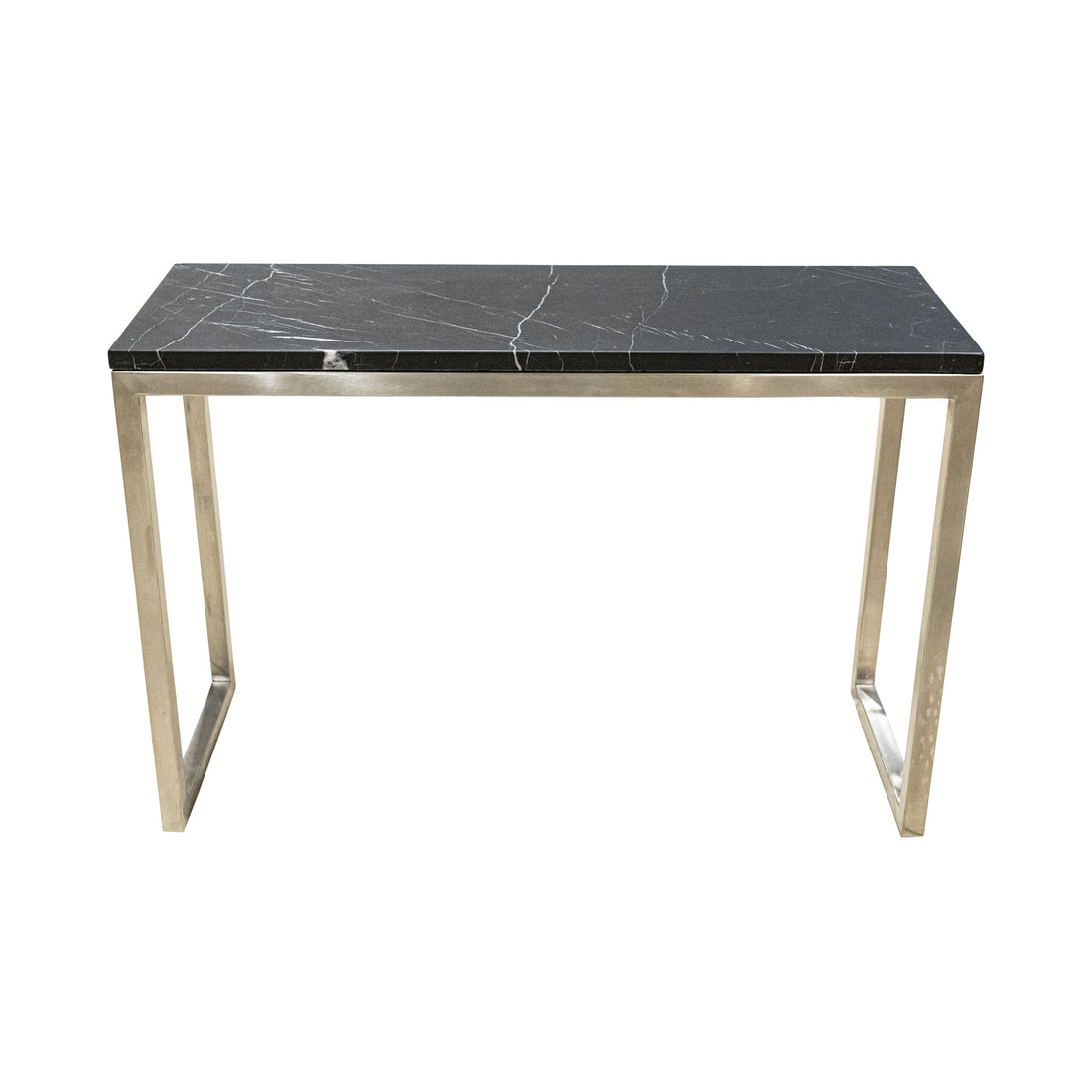 Brushed Nickel End Table With Faux Stone Top