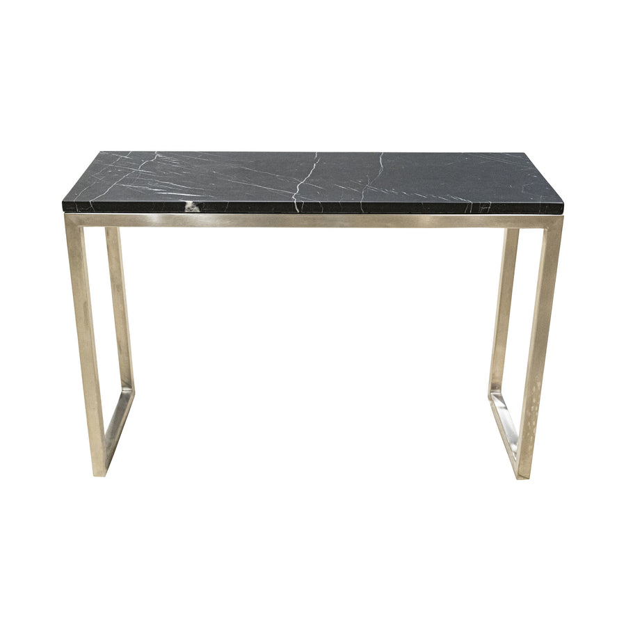 Brushed Nickel End Table With Faux Stone Top