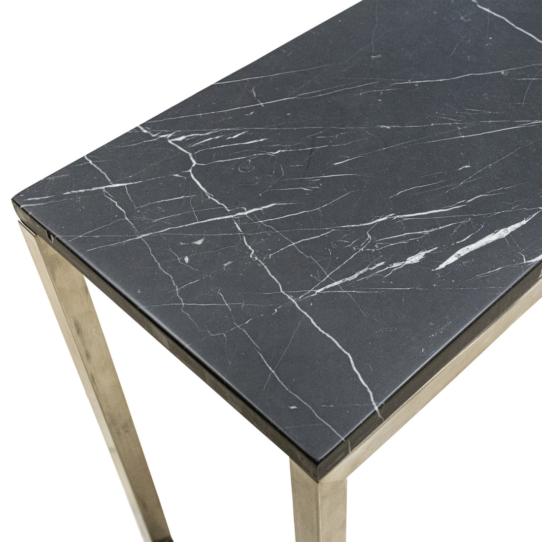 Brushed Nickel End Table With Faux Stone Top