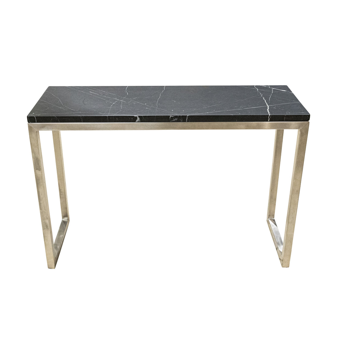 Brushed Nickel End Table With Faux Stone Top