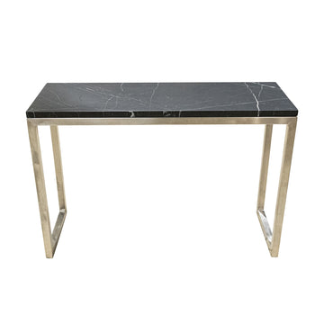 Brushed Nickel End Table With Faux Stone Top