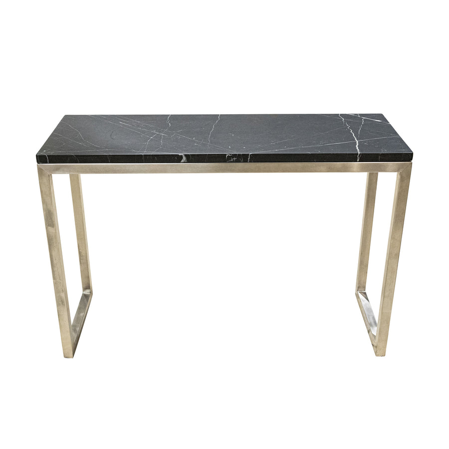 Brushed Nickel End Table With Faux Stone Top