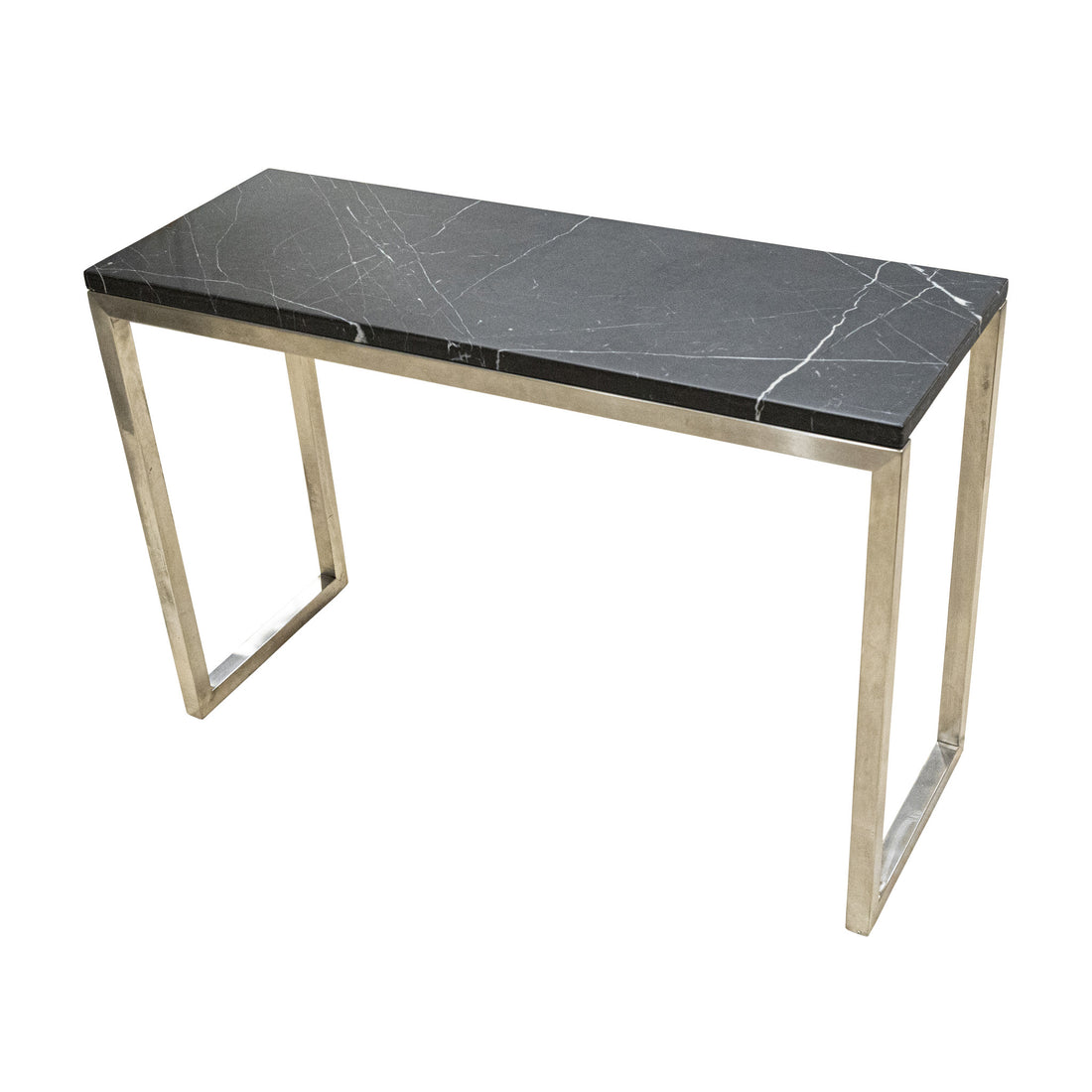 Brushed Nickel End Table With Faux Stone Top