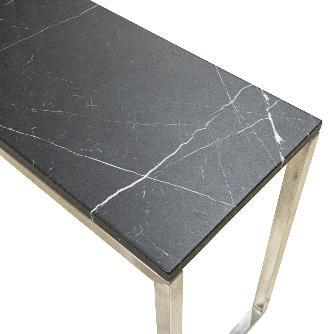 Brushed Nickel End Table With Faux Stone Top