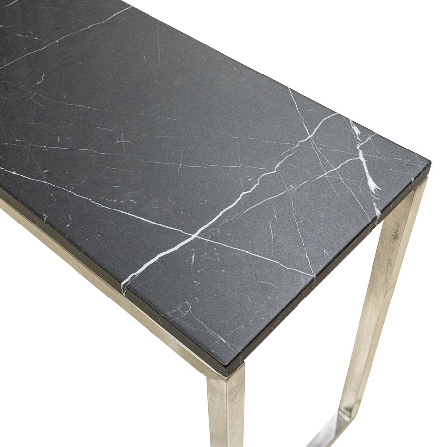 Brushed Nickel End Table With Faux Stone Top