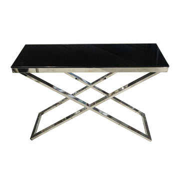 Chrome Console With Black Glass Top