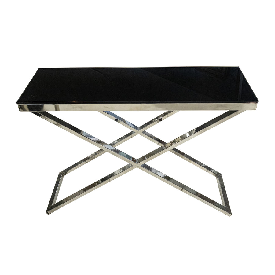 Chrome Console With Black Glass Top