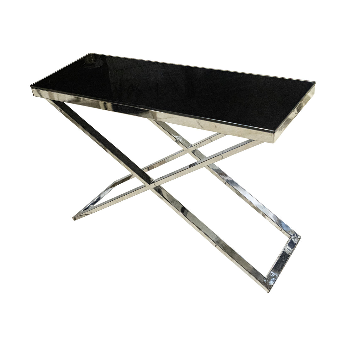 Chrome Console With Black Glass Top