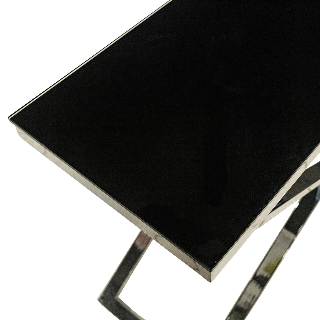 Chrome Console With Black Glass Top