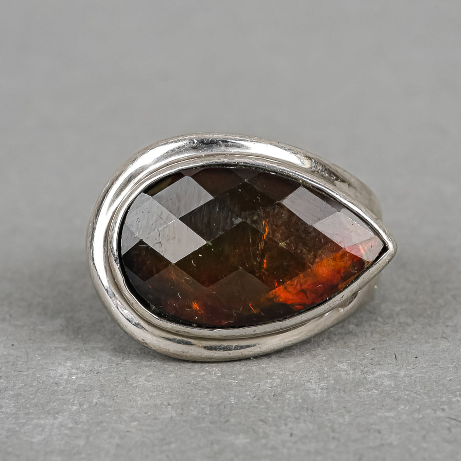 KORITE Sterling Horizontal Pear Shape Ammolite Ring