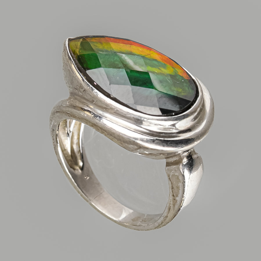 KORITE Sterling Horizontal Pear Shape Ammolite Ring