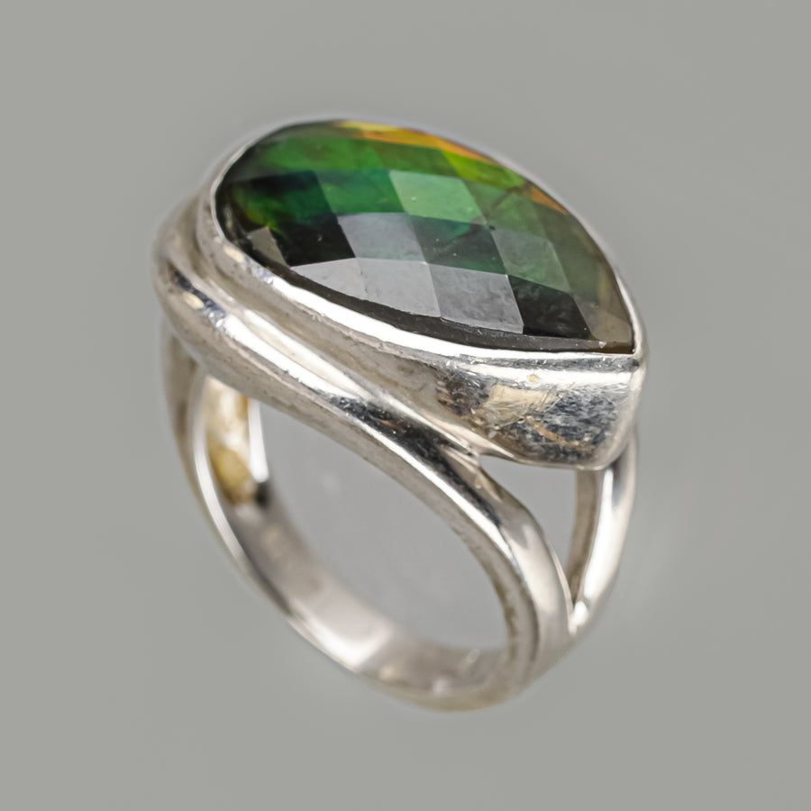 KORITE Sterling Horizontal Pear Shape Ammolite Ring