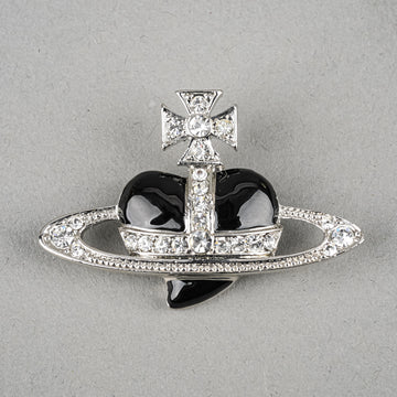 VIVIENNE WESTWOOD Silver Tone CZ Black Enamel Orb Brooch