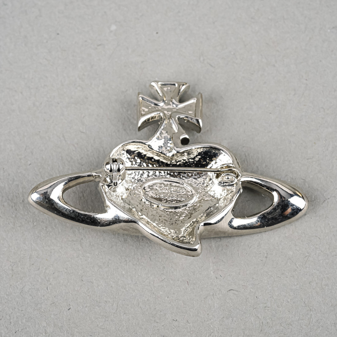 VIVIENNE WESTWOOD Silver Tone CZ Black Enamel Orb Brooch