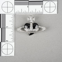 VIVIENNE WESTWOOD Silver Tone CZ Black Enamel Orb Brooch