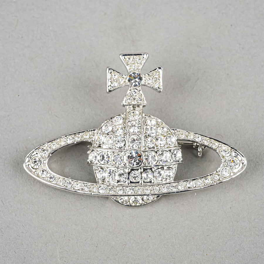 VIVIENNE WESTWOOD Silver Tone CZ Orb Brooch