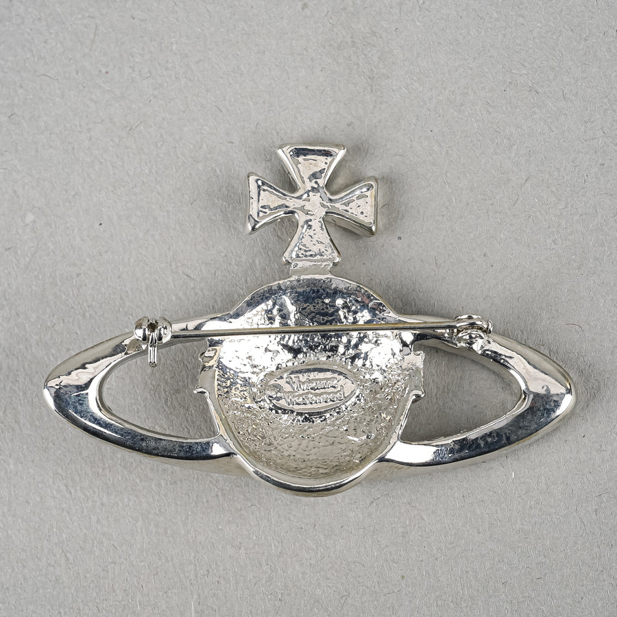 VIVIENNE WESTWOOD Silver Tone CZ Orb Brooch