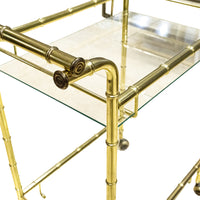 Vintage Bamboo Motif Brass Plate & Glass Drinks Cart