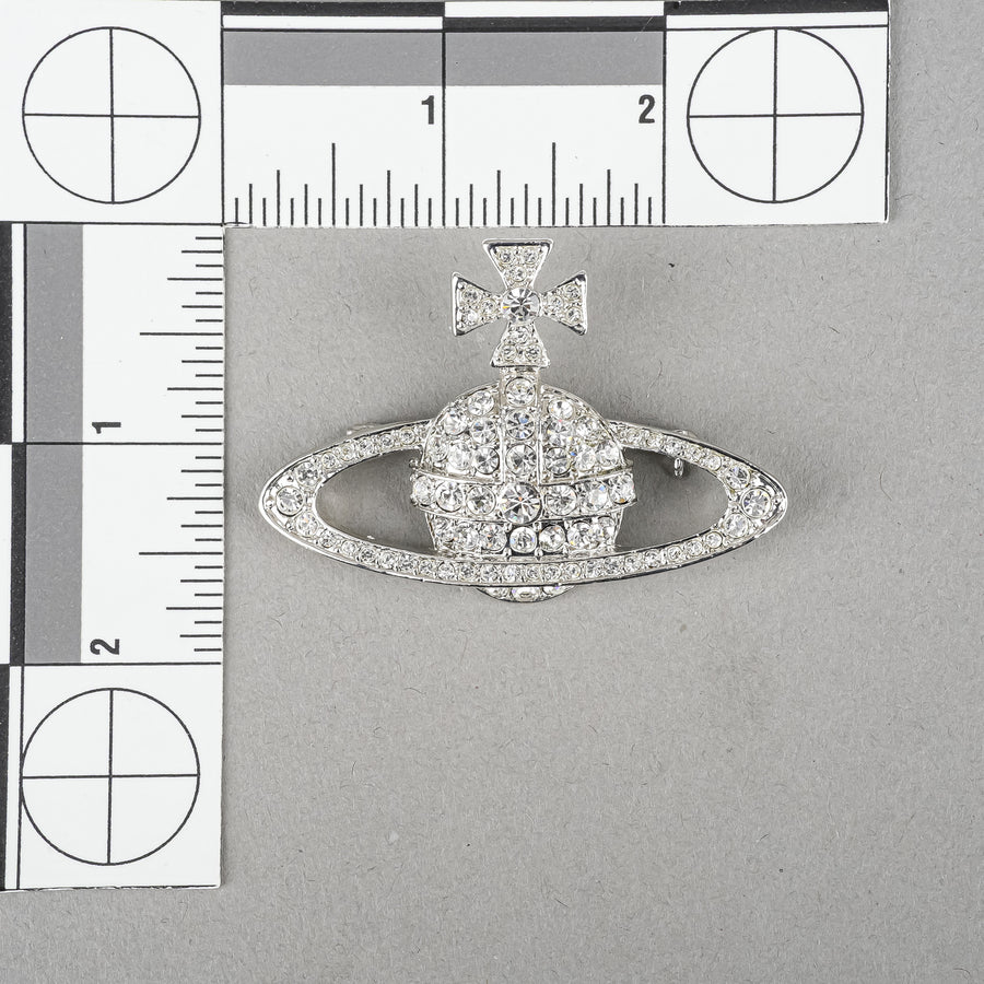 VIVIENNE WESTWOOD Silver Tone CZ Orb Brooch