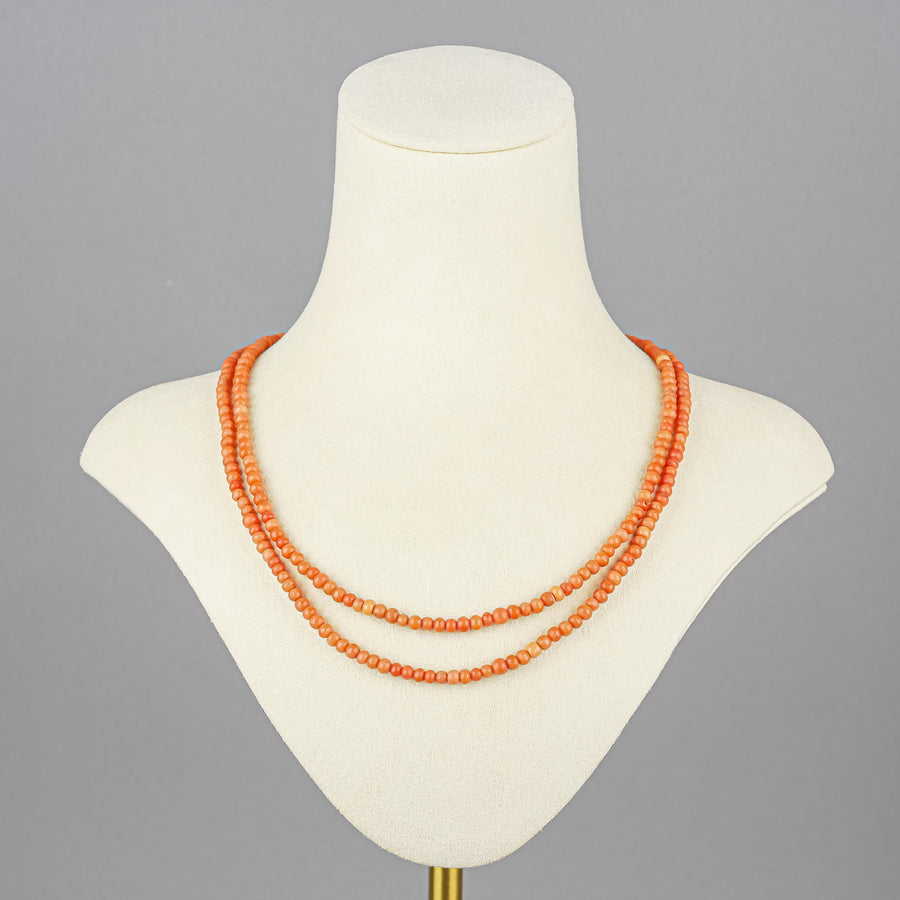 Silver Clasp Coral Two Strand Necklace