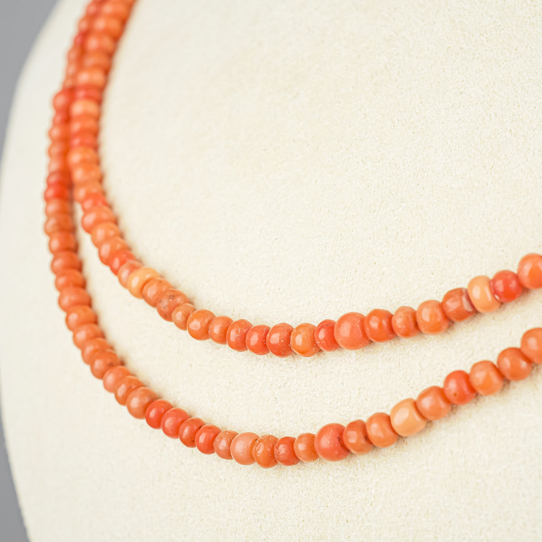 Silver Clasp Coral Two Strand Necklace