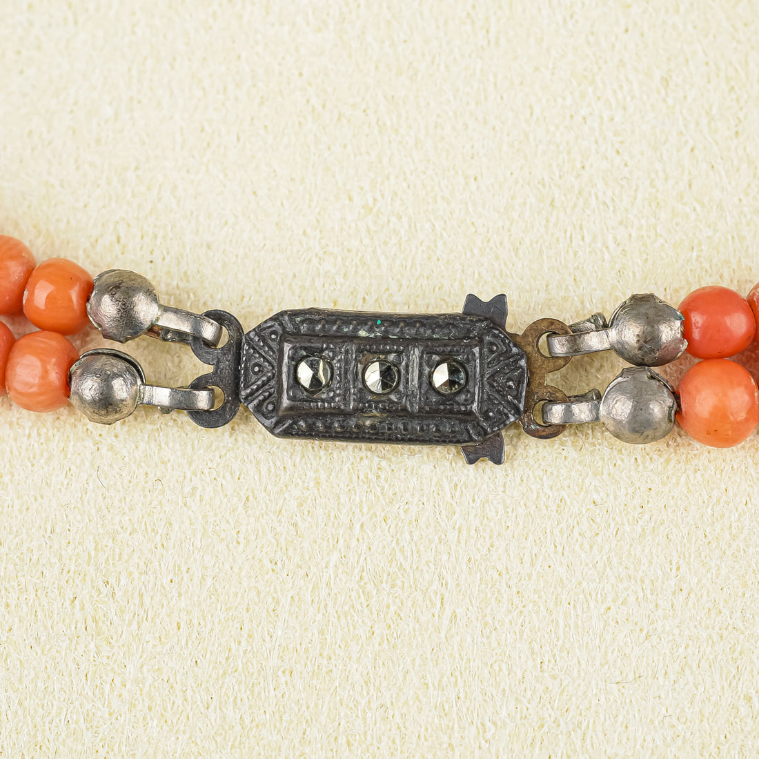 Silver Clasp Coral Two Strand Necklace