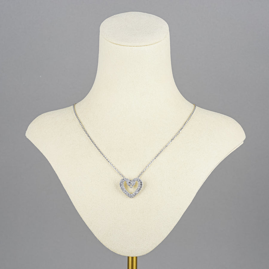 SWAROVSKI Silver Tone 2Swan Heart Pendant Necklace