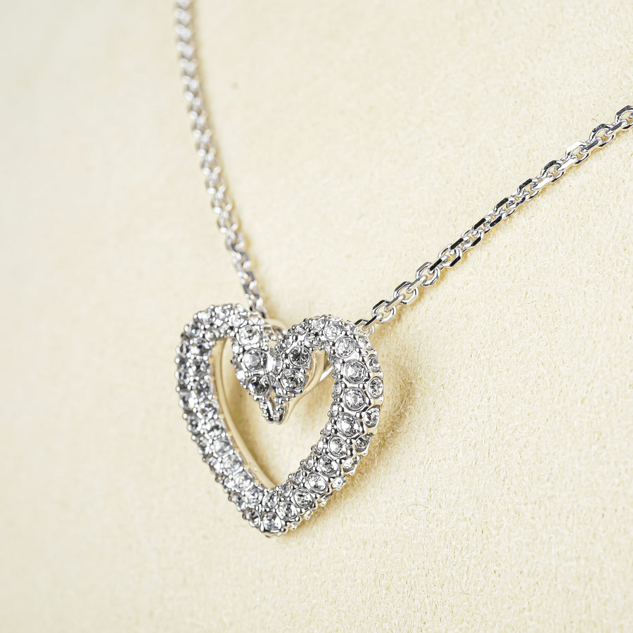 SWAROVSKI Silver Tone 2Swan Heart Pendant Necklace