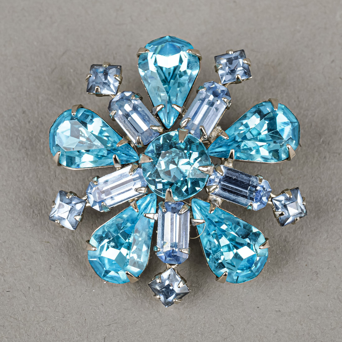 SHERMAN Brooch - Blue Two Tone Rhinestone Flower