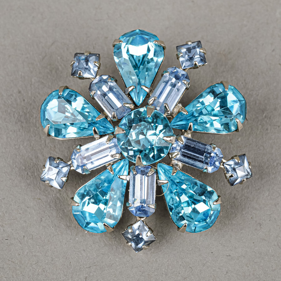 SHERMAN Brooch - Blue Two Tone Rhinestone Flower