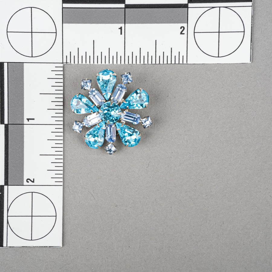 SHERMAN Brooch - Blue Two Tone Rhinestone Flower
