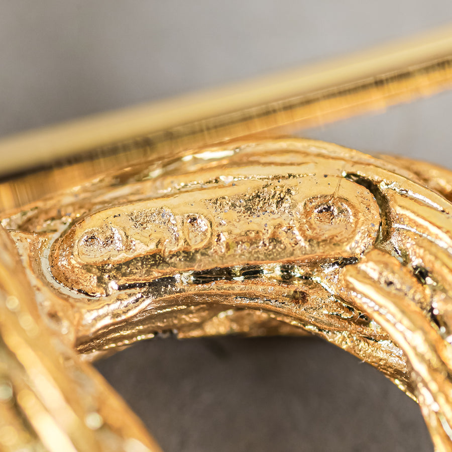 CHRISTIAN DIOR Gold Tone Double Heart Brooch