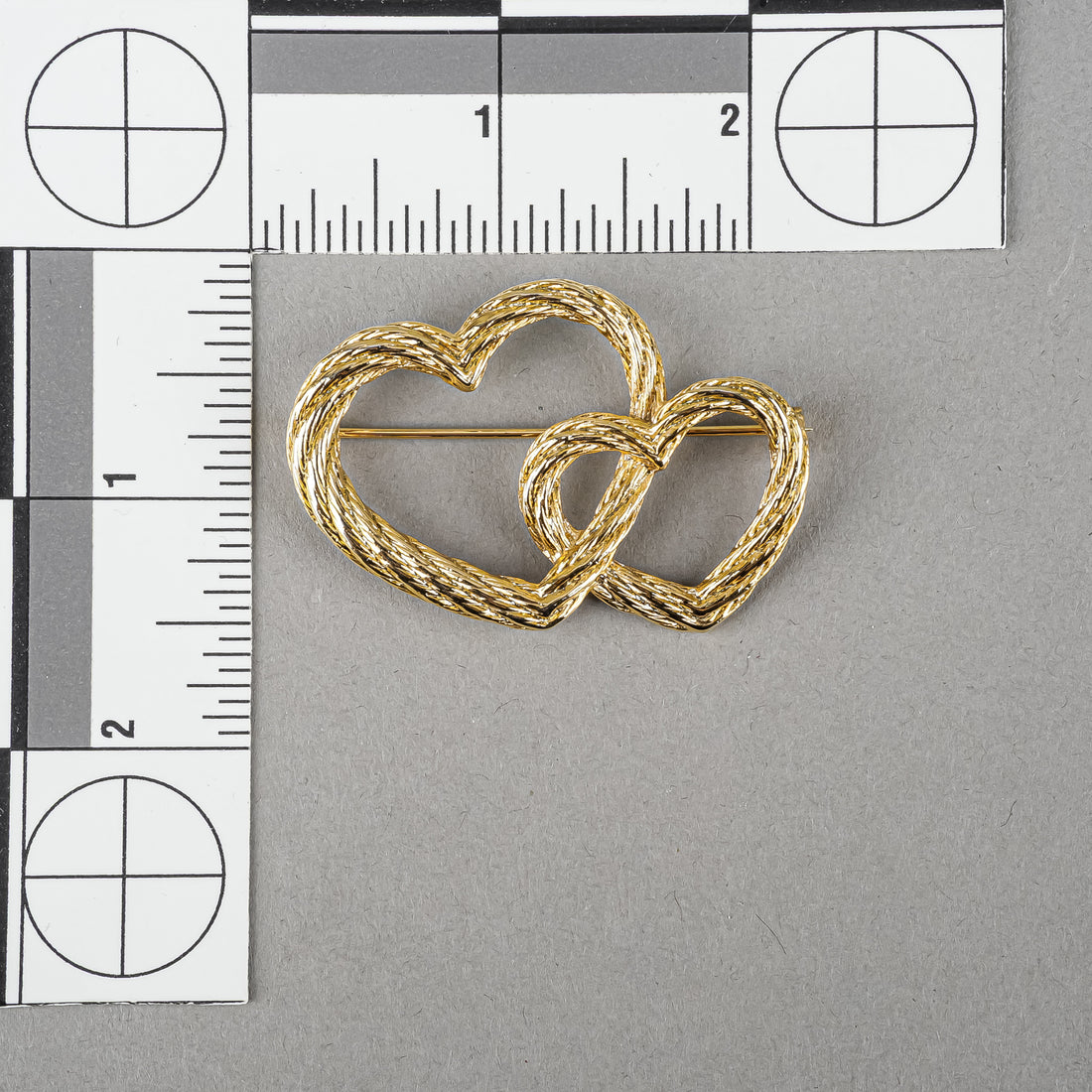 CHRISTIAN DIOR Gold Tone Double Heart Brooch