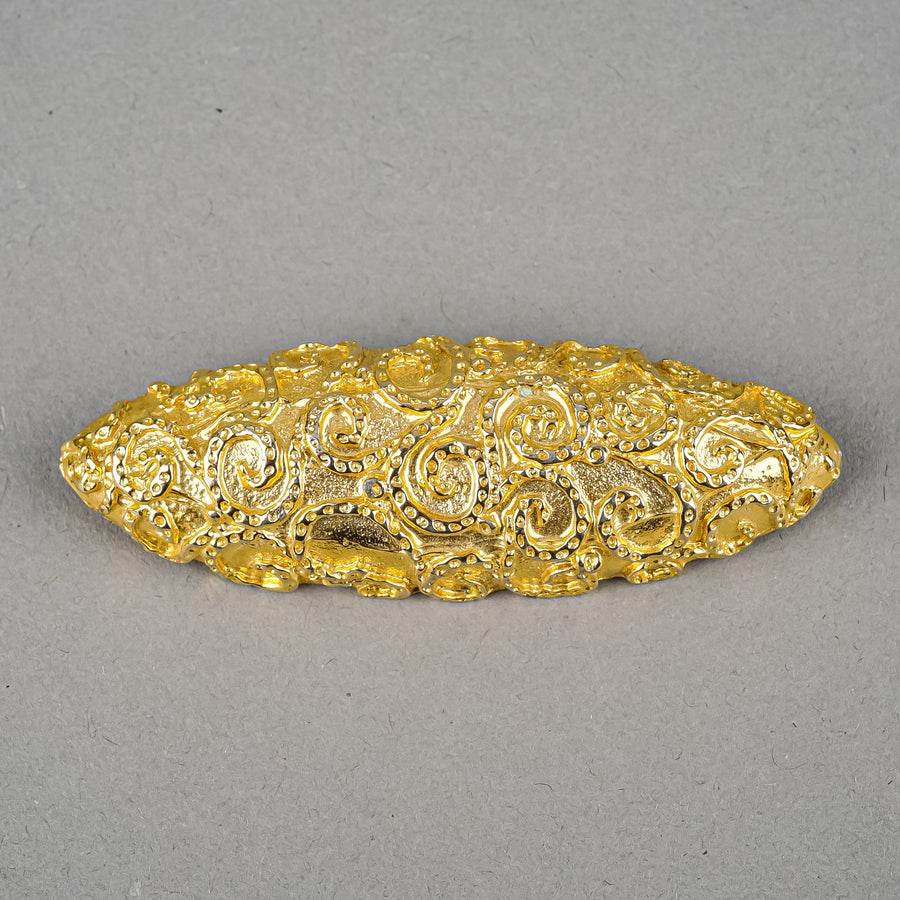 BEVERLY HAMBURG Gold Tone Ornate Oval Brooch
