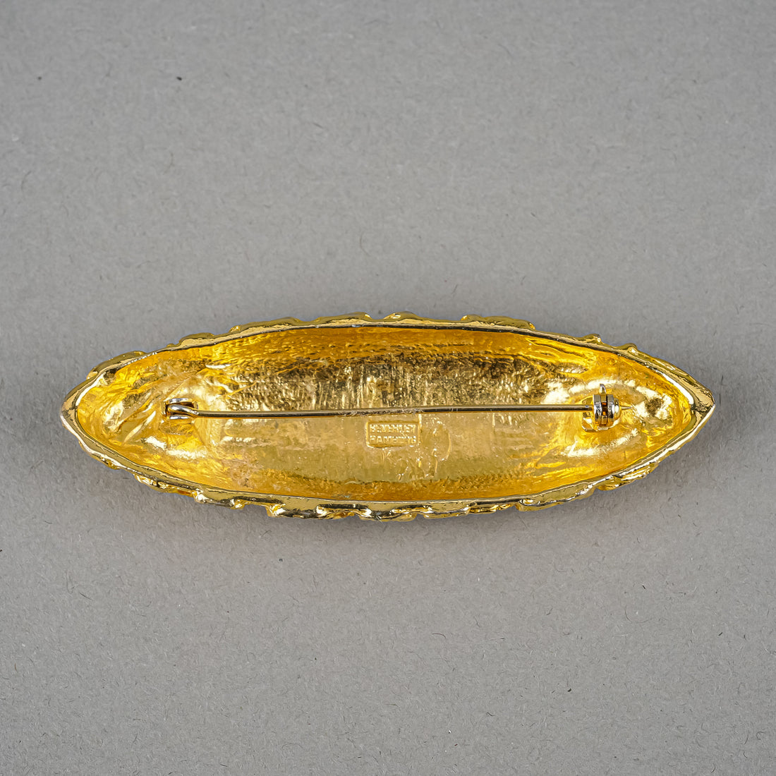 BEVERLY HAMBURG Gold Tone Ornate Oval Brooch