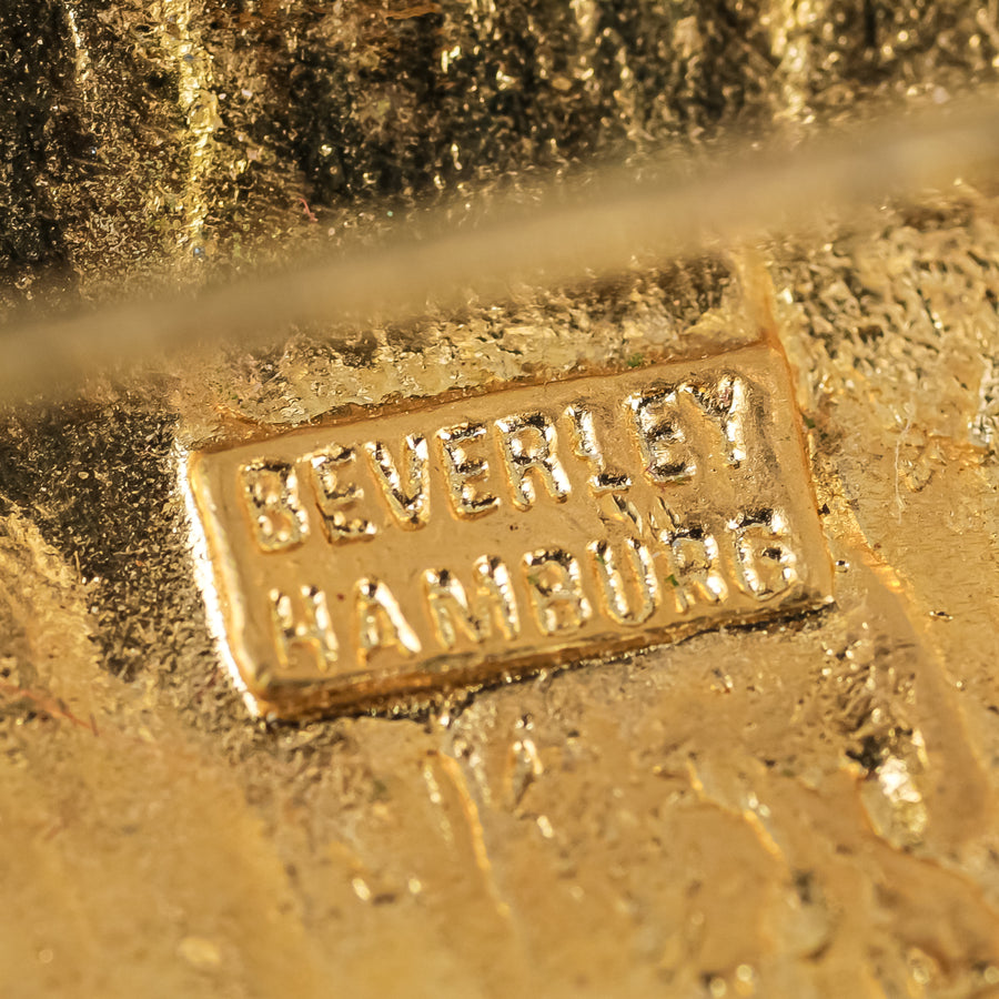 BEVERLY HAMBURG Gold Tone Ornate Oval Brooch