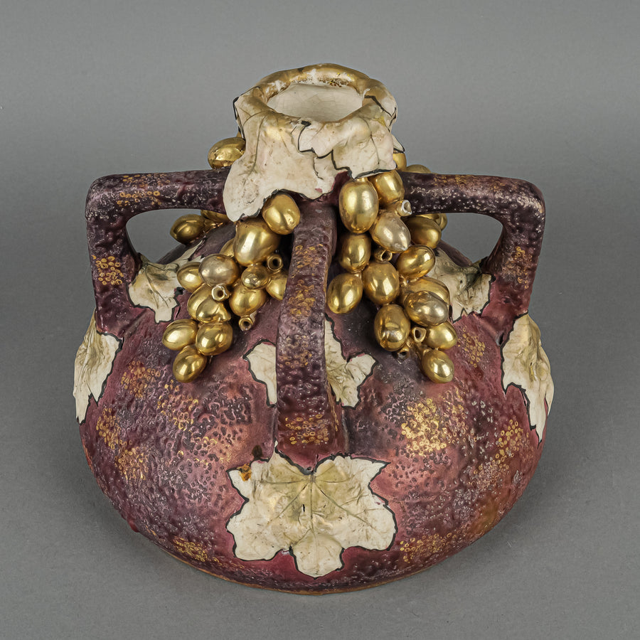 Austrian Style Art Nouveau Pottery Four Arm Amphora Vase