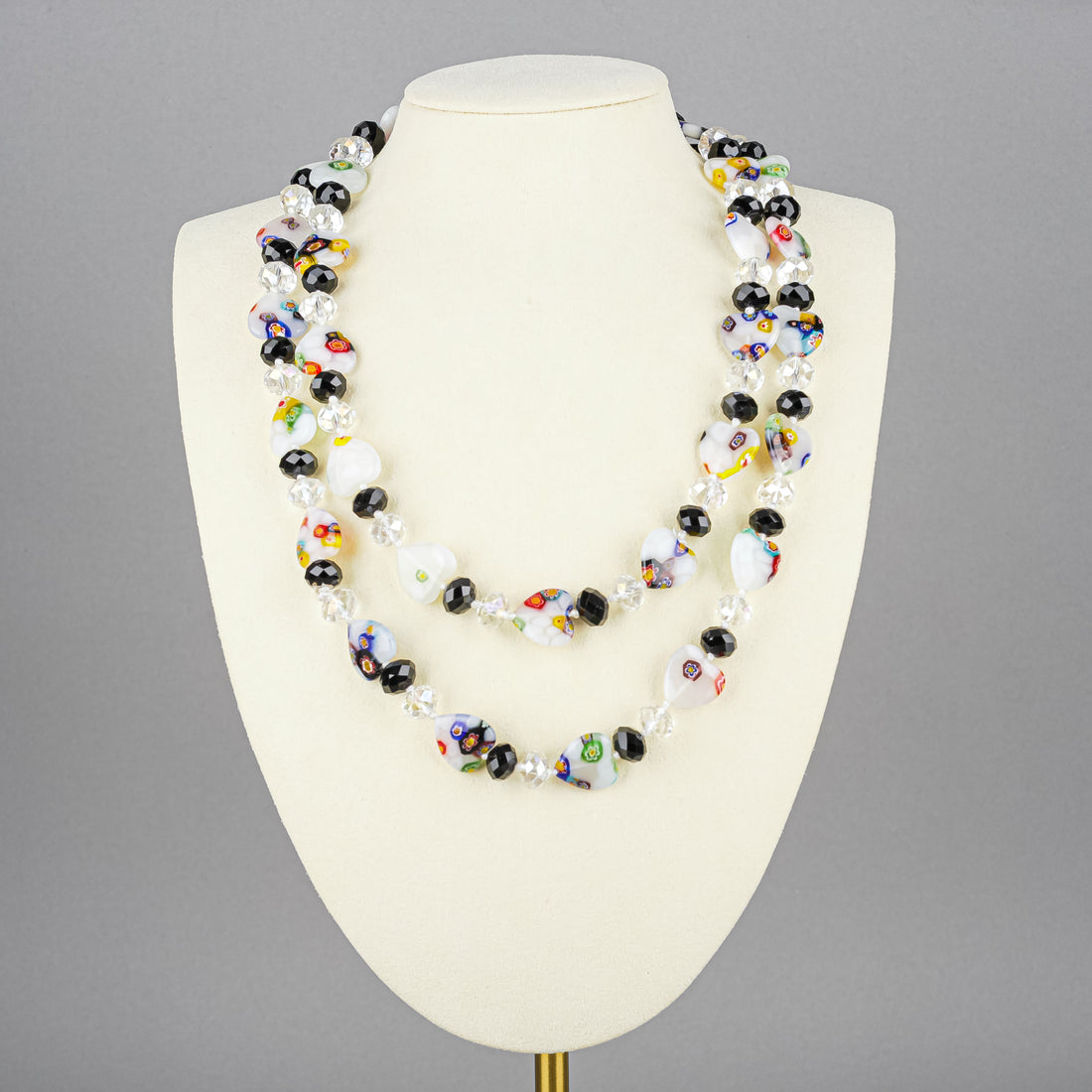 Millefiori Art Glass Heart Bead Infinity Necklace