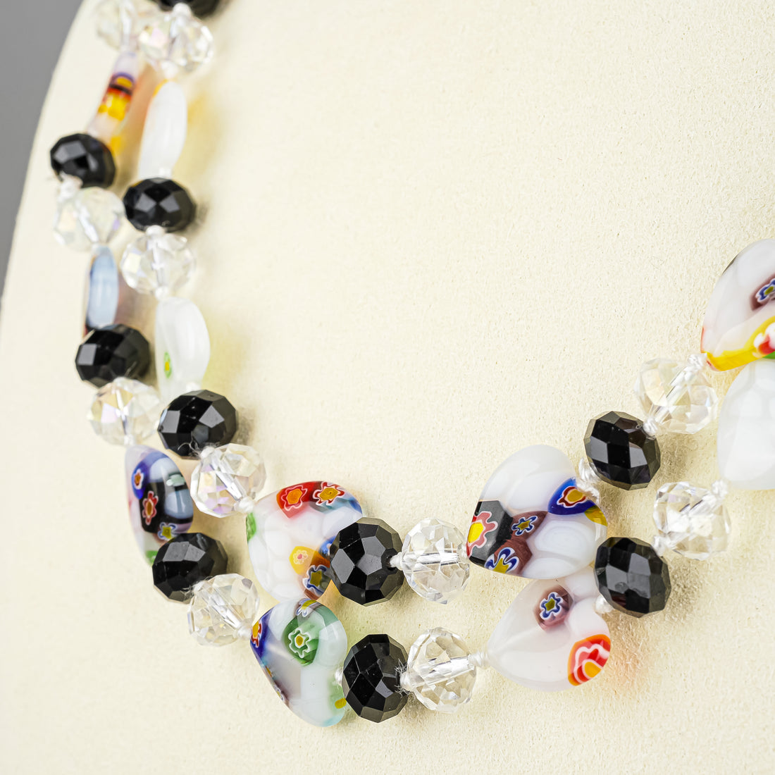 Millefiori Art Glass Heart Bead Infinity Necklace