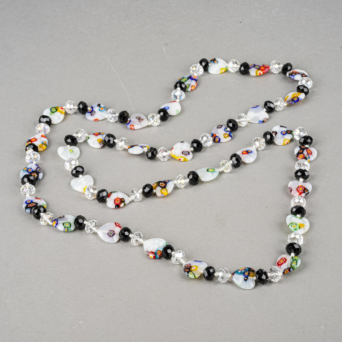 Millefiori Art Glass Heart Bead Infinity Necklace