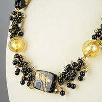 Murano Black Gold Glass Bead Dangle Necklace