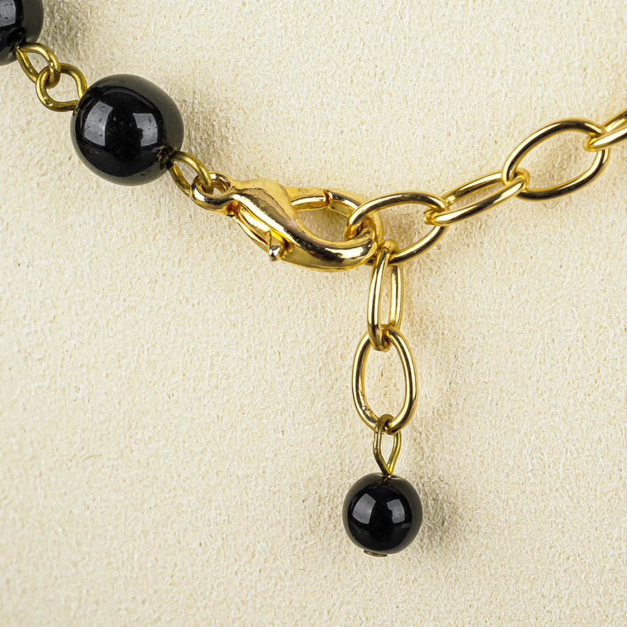 Murano Black Gold Glass Bead Dangle Necklace